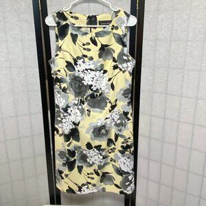 Connected Apparel Sleeveless Fitted Floral Sheath Dress Pale Yellow Grey 14